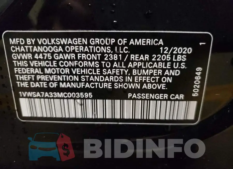 1VWSA7A33MC003595 Photo# 13