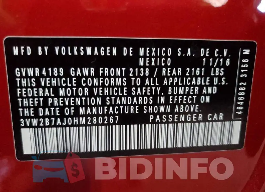 3VW2B7AJ0HM280267 Photo# 12