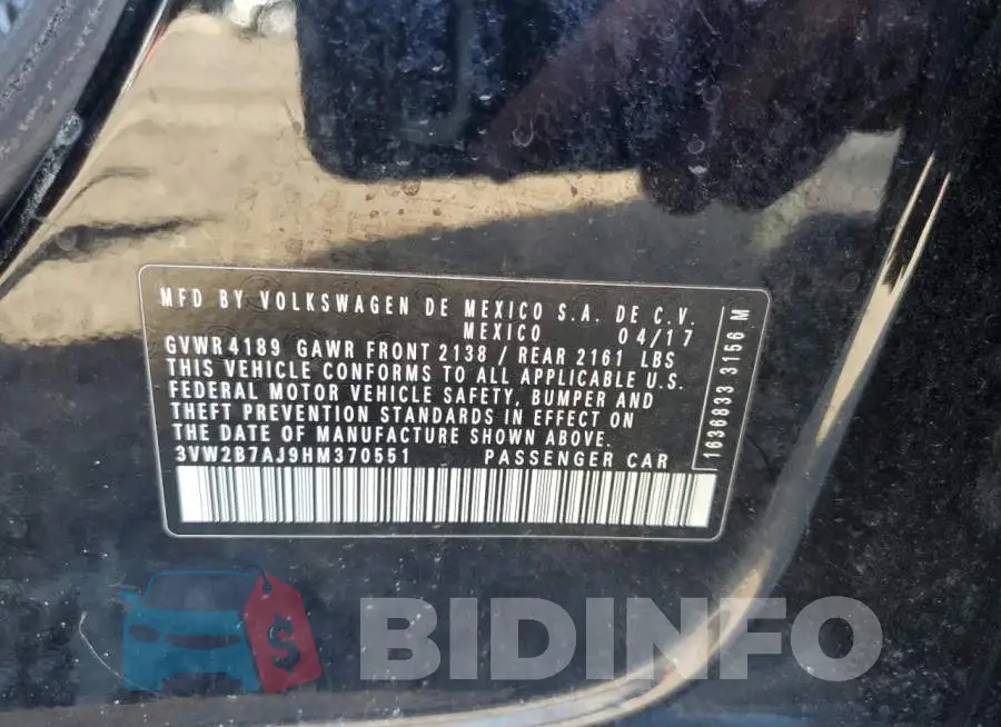 3VW2B7AJ9HM370551 Photo# 12