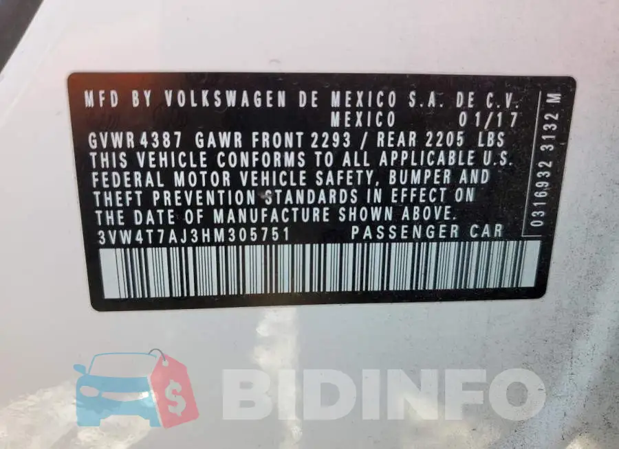 3VW4T7AJ3HM305751 Photo# 12