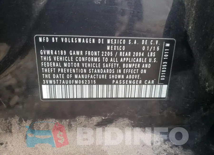 3VW5T7AU0FM062315 Photo# 12