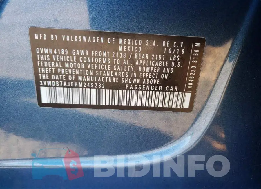 3VWDB7AJ5HM249282 Photo# 12