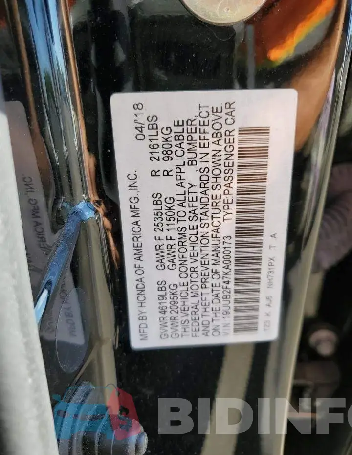 19UUB2F47KA000173 Photo# 10