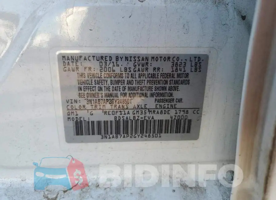 3N1AB7AP2GY248501 Photo# 13