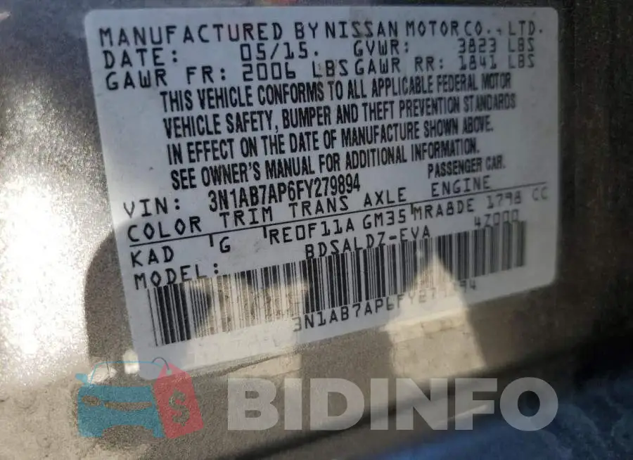 3N1AB7AP6FY279894 Photo# 13