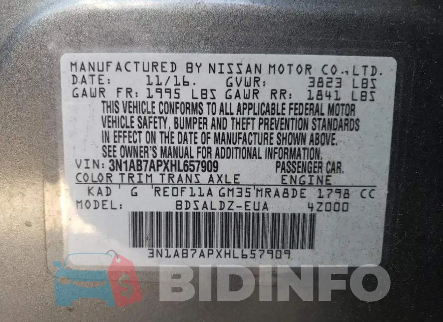 3N1AB7APXHL657909 Photo# 13