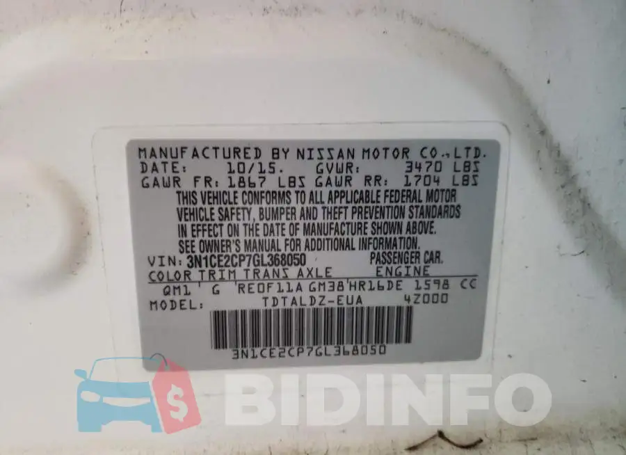 3N1CE2CP7GL368050 Photo# 13