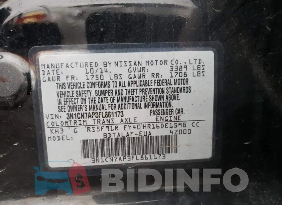 3N1CN7AP3FL861173 Photo# 12
