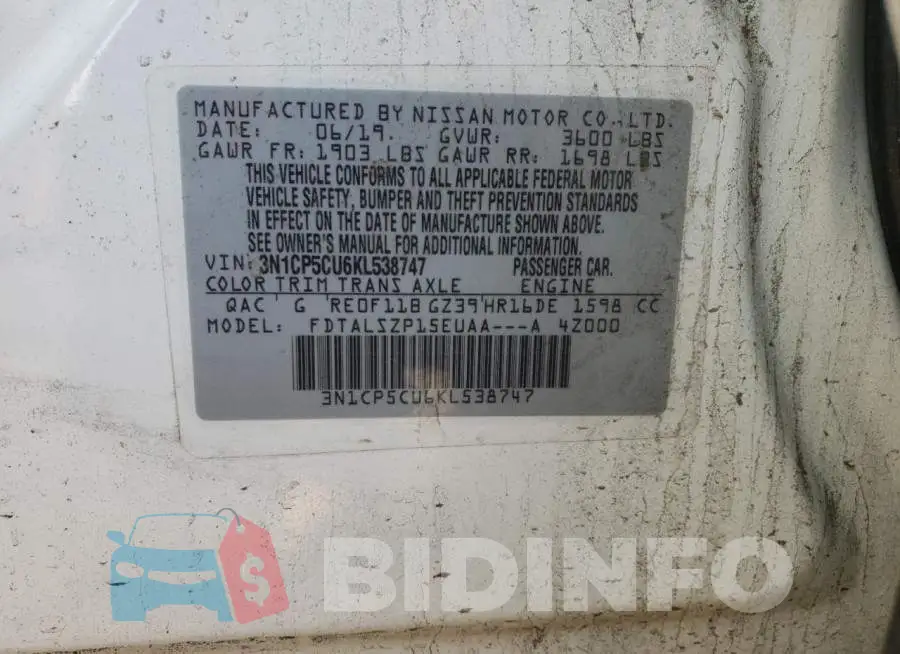 3N1CP5CU6KL538747 Photo# 10