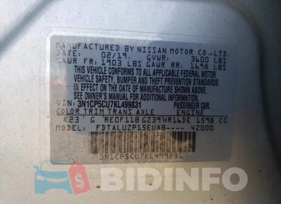 3N1CP5CU7KL499831 Photo# 10