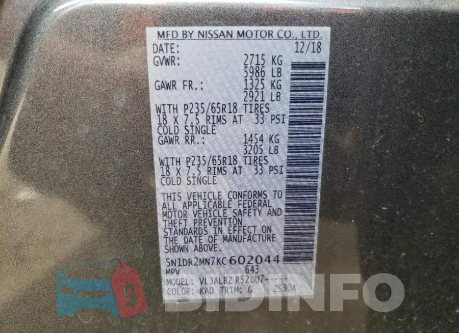5N1DR2MN7KC602044 Photo# 13
