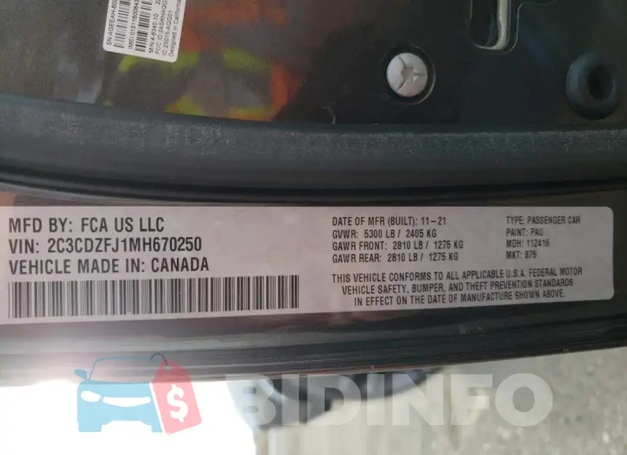 2C3CDZFJ1MH670250 Photo# 13
