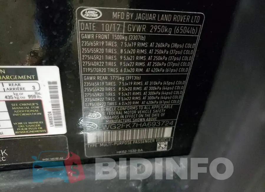 SALWG2FK7HA693724 Photo# 13