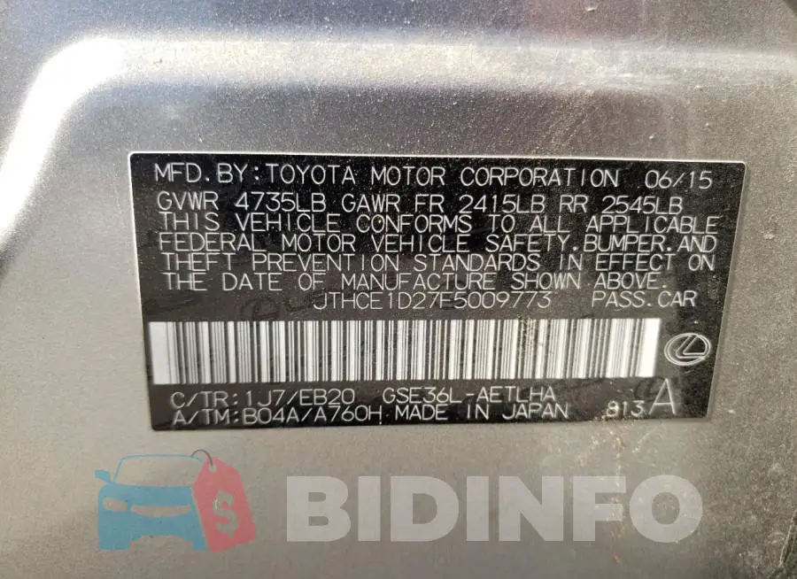 JTHCE1D27F5009773 Photo# 10