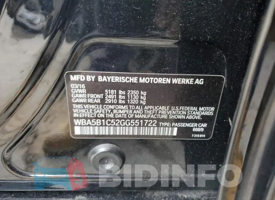 WBA5B1C52GG551722 Photo# 12