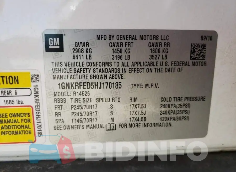 1GNKRFED5HJ170185 Photo# 14