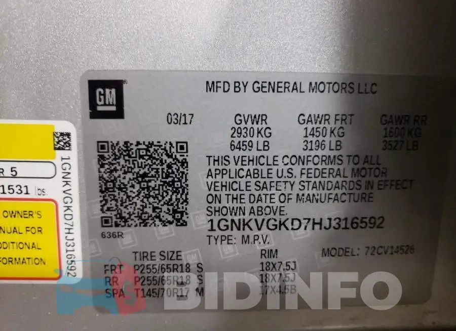 1GNKVGKD7HJ316592 Photo# 13