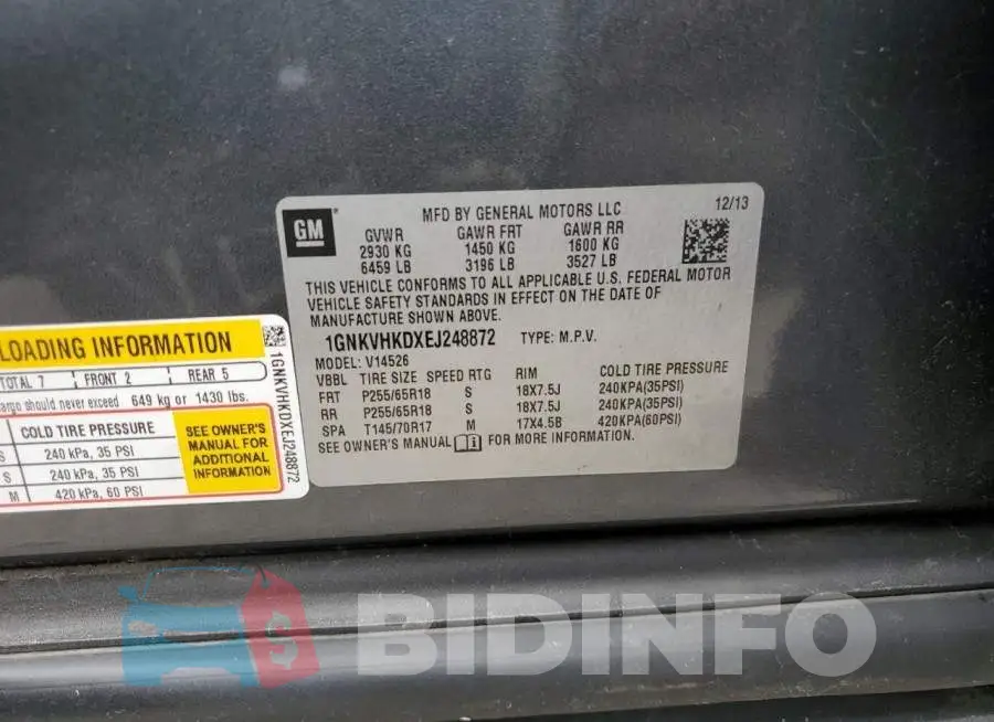 1GNKVHKDXEJ248872 Photo# 13