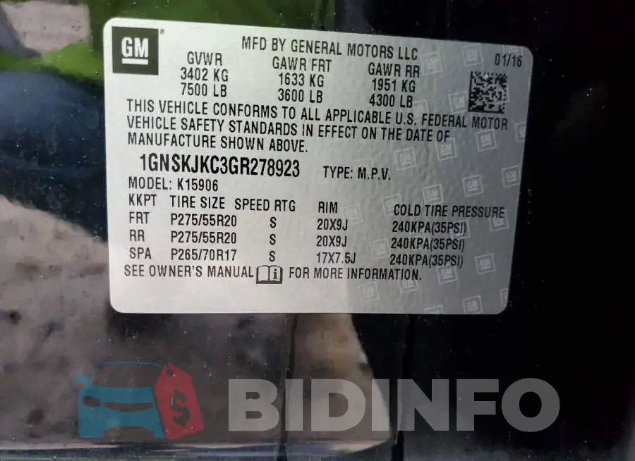 1GNSKJKC3GR278923 Photo# 10
