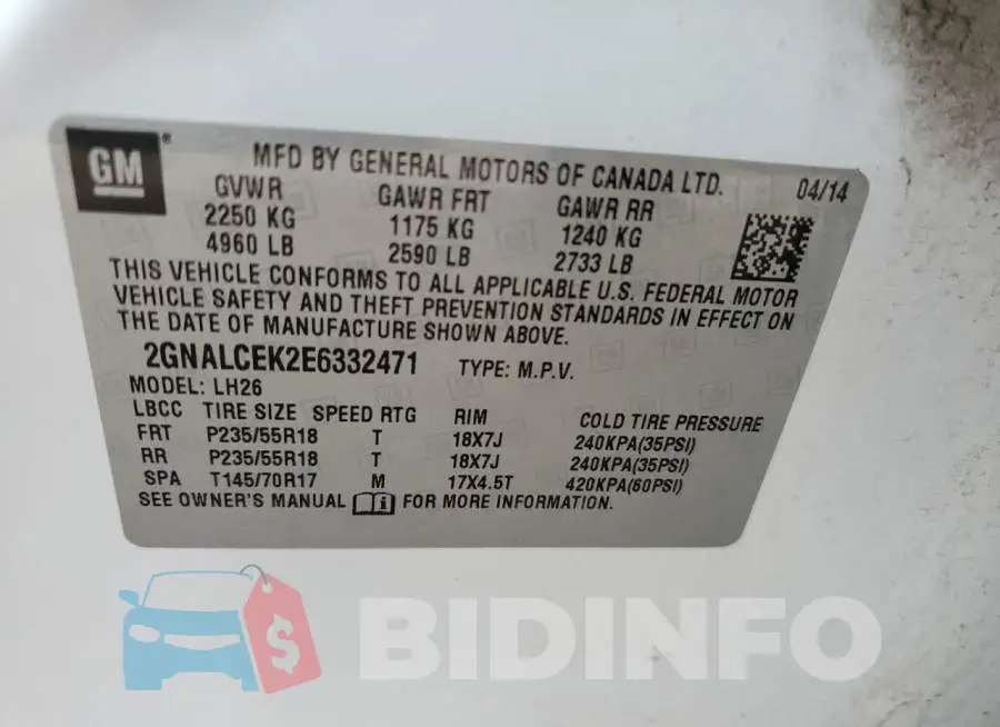 2GNALCEK2E6332471 Photo# 12