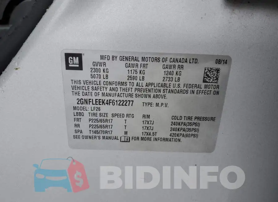 2GNFLEEK4F6122277 Photo# 12