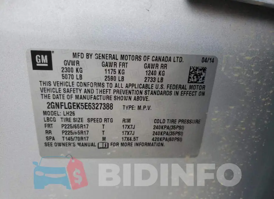 2GNFLGEK5E6327388 Photo# 12