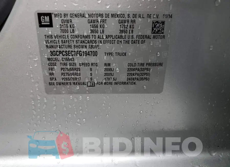 3GCPCSEC7FG194700 Photo# 13