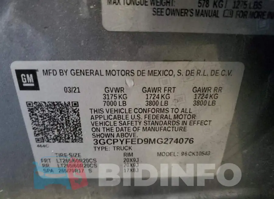 3GCPYFED9MG274076 Photo# 10