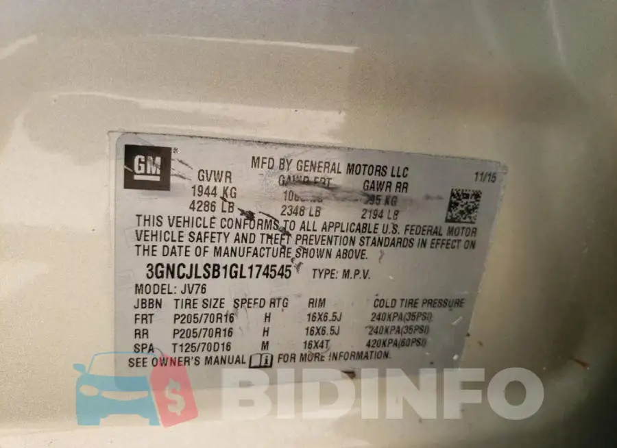 3GNCJLSB1GL174545 Photo# 14