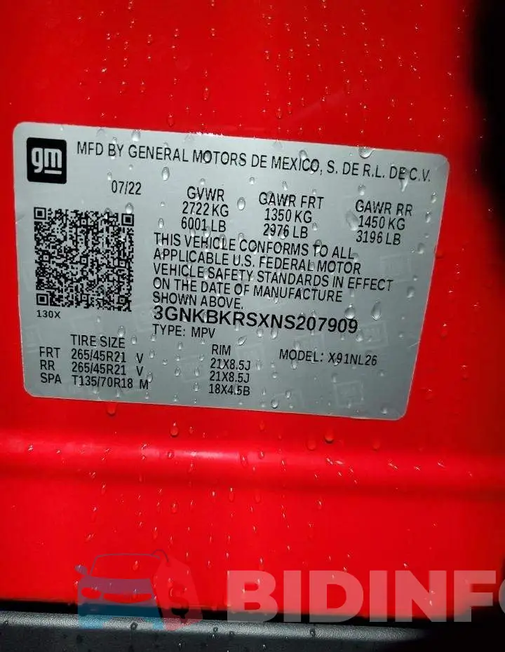 3GNKBKRSXNS207909 Photo# 10