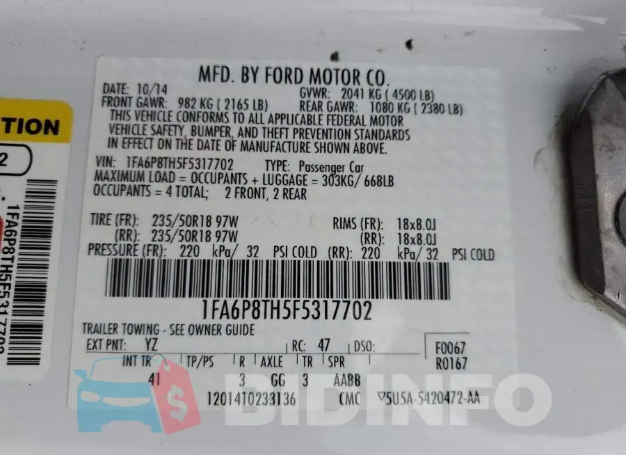 1FA6P8TH5F5317702 Photo# 13