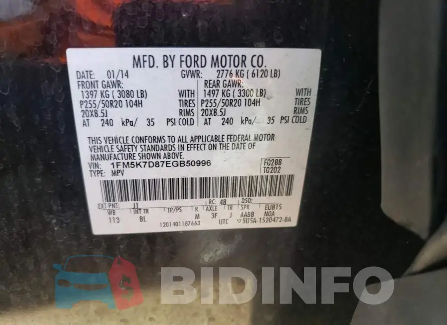 1FM5K7D87EGB50996 Photo# 13