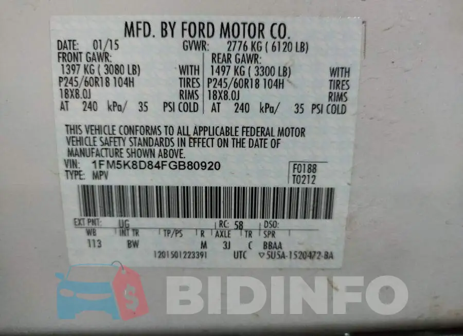 1FM5K8D84FGB80920 Photo# 13