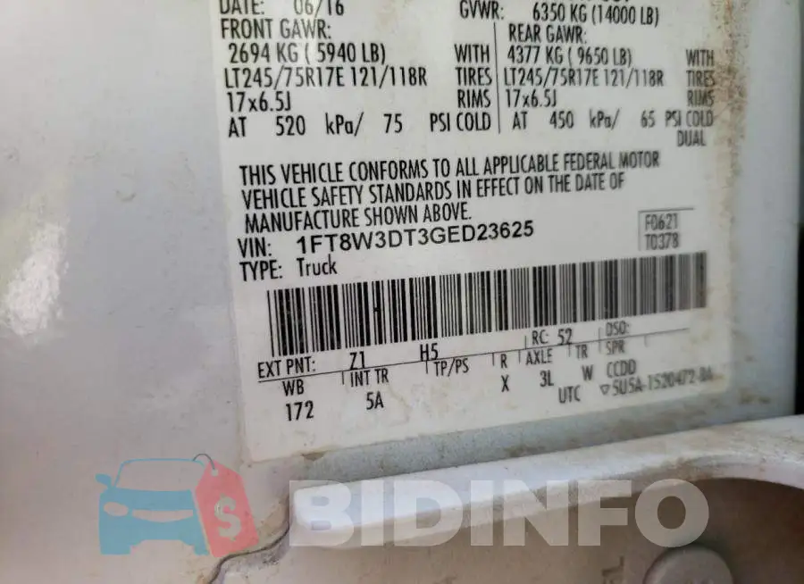 1FT8W3DT3GED23625 Photo# 10