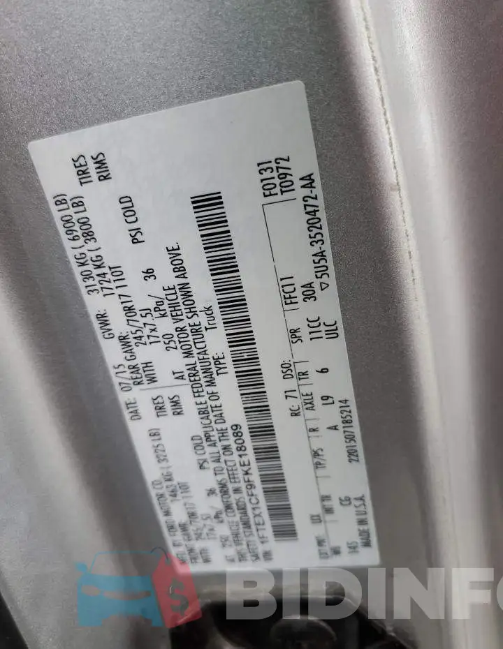 1FTEX1CF9FKE18089 Photo# 12