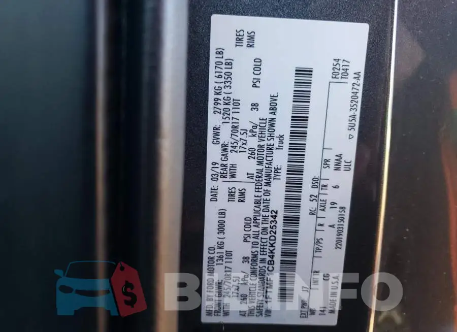 1FTMF1CB4KKD25342 Photo# 12
