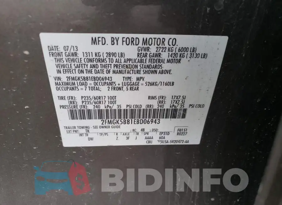 2FMGK5B81EBD06943 Photo# 13