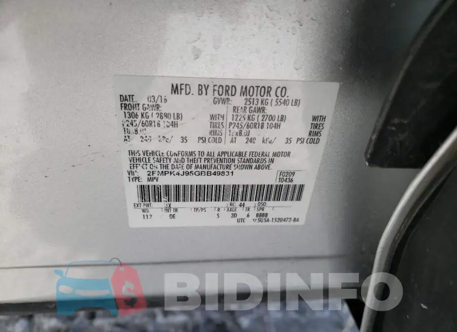 2FMPK4J95GBB49831 Photo# 10