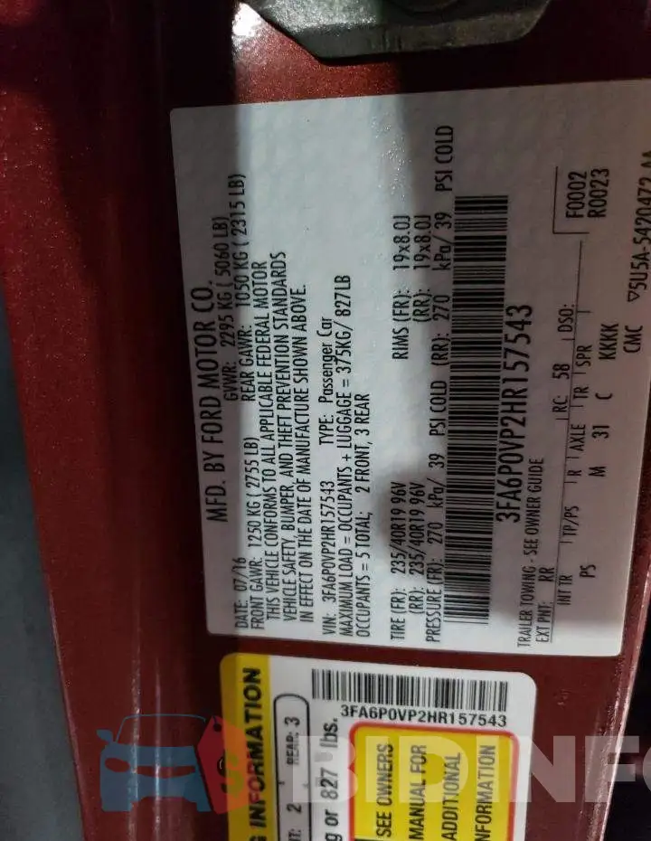 3FA6P0VP2HR157543 Photo# 12
