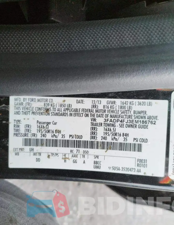 3FADP4FJ3EM186762 Photo# 12