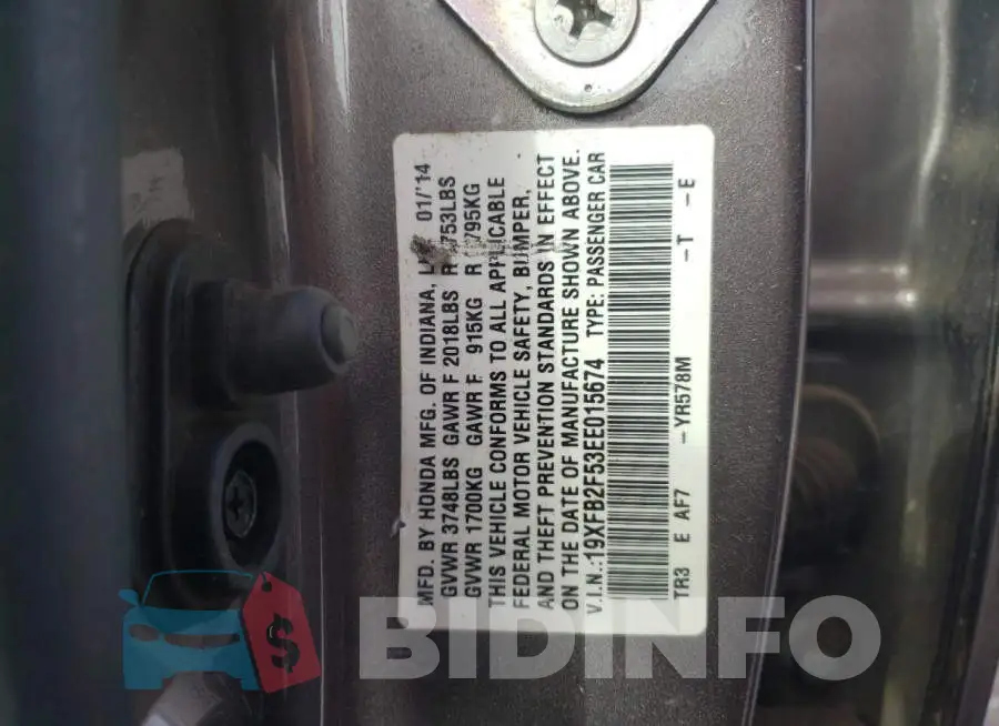 19XFB2F53EE015674 Photo# 12