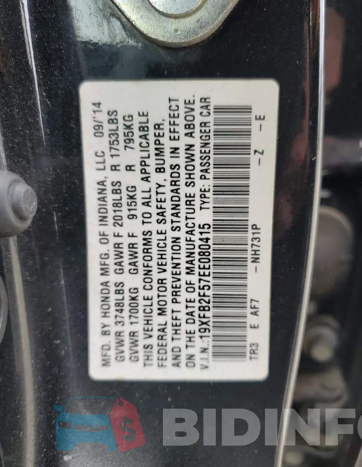 19XFB2F57EE080415 Photo# 13