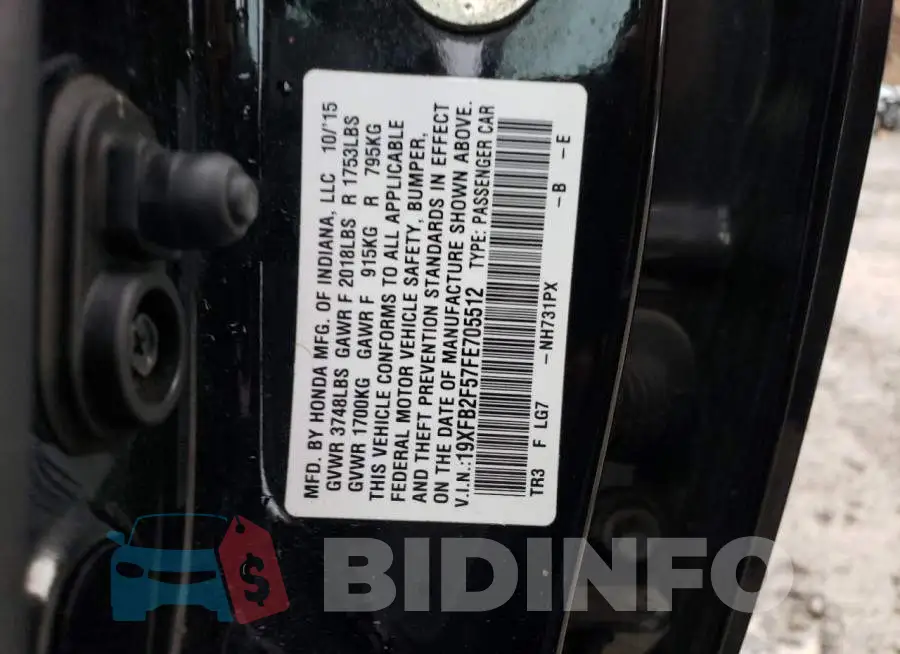 19XFB2F57FE705512 Photo# 12