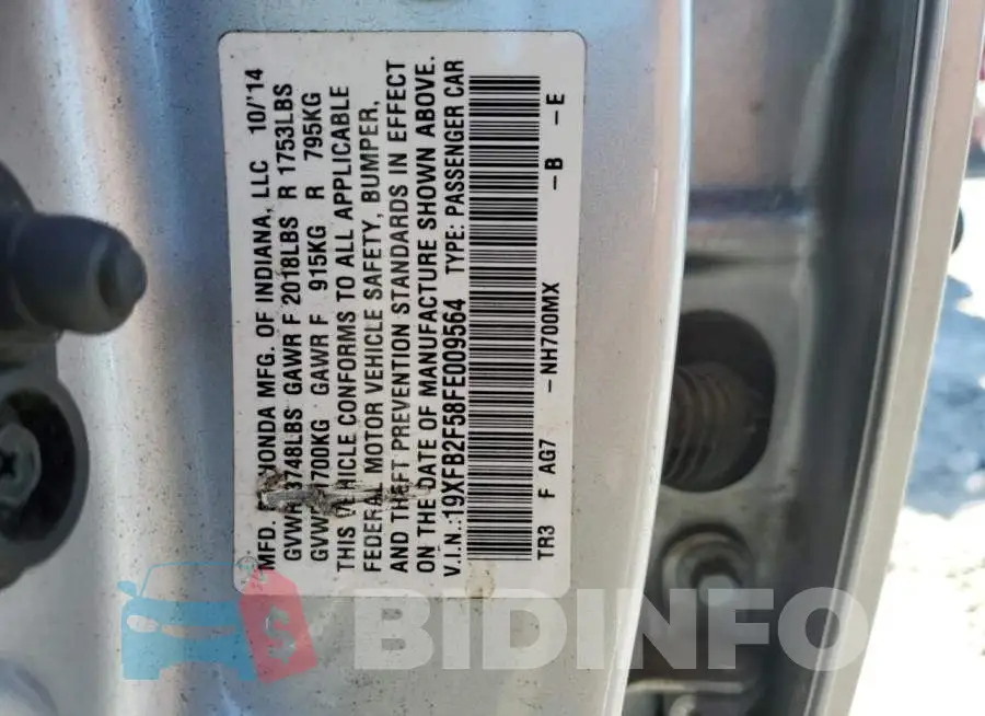 19XFB2F58FE009564 Photo# 12