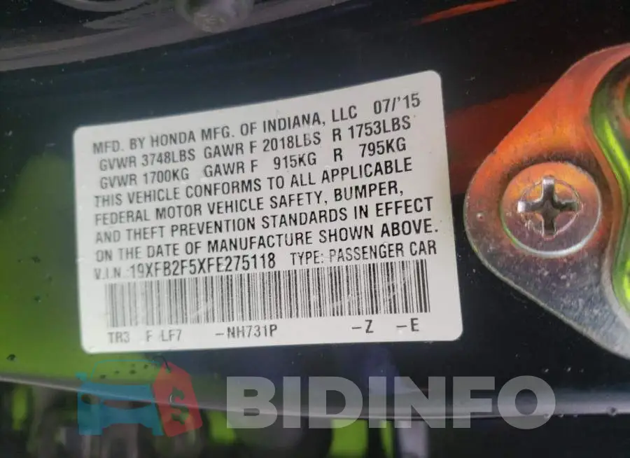 19XFB2F5XFE275118 Photo# 13