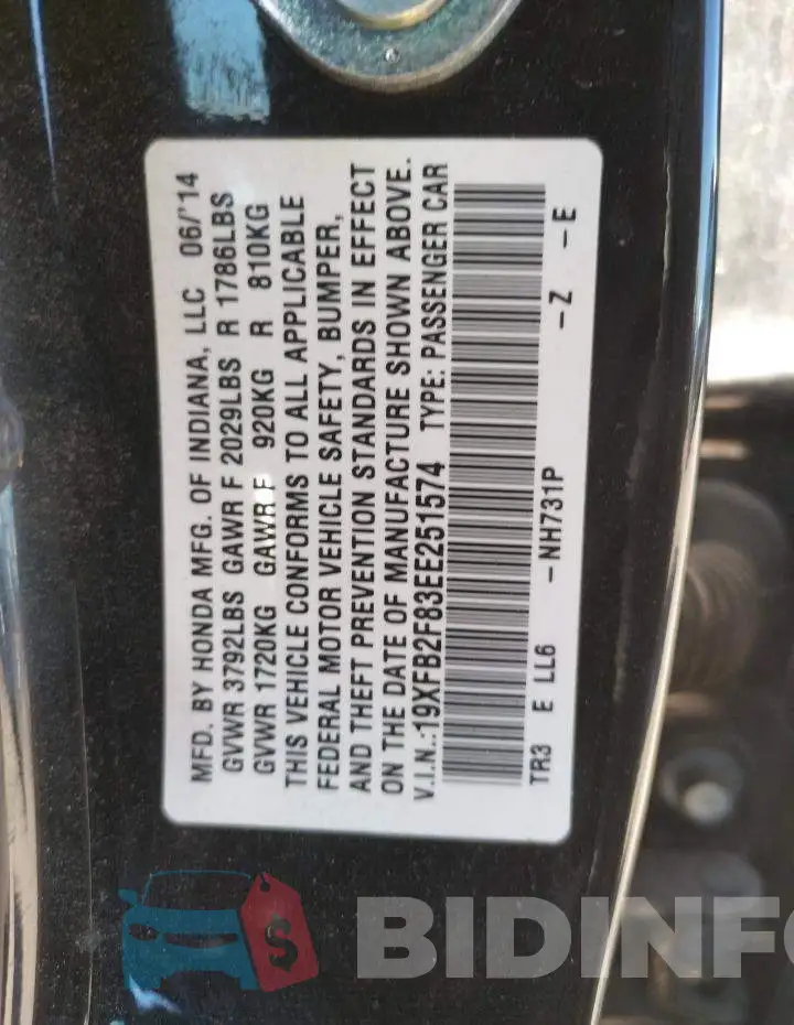 19XFB2F83EE251574 Photo# 10