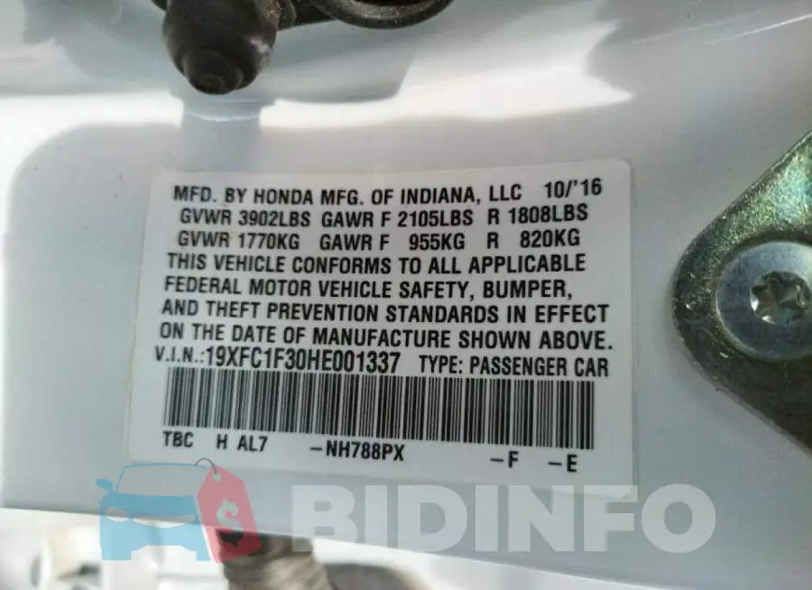 19XFC1F30HE001337 Photo# 10