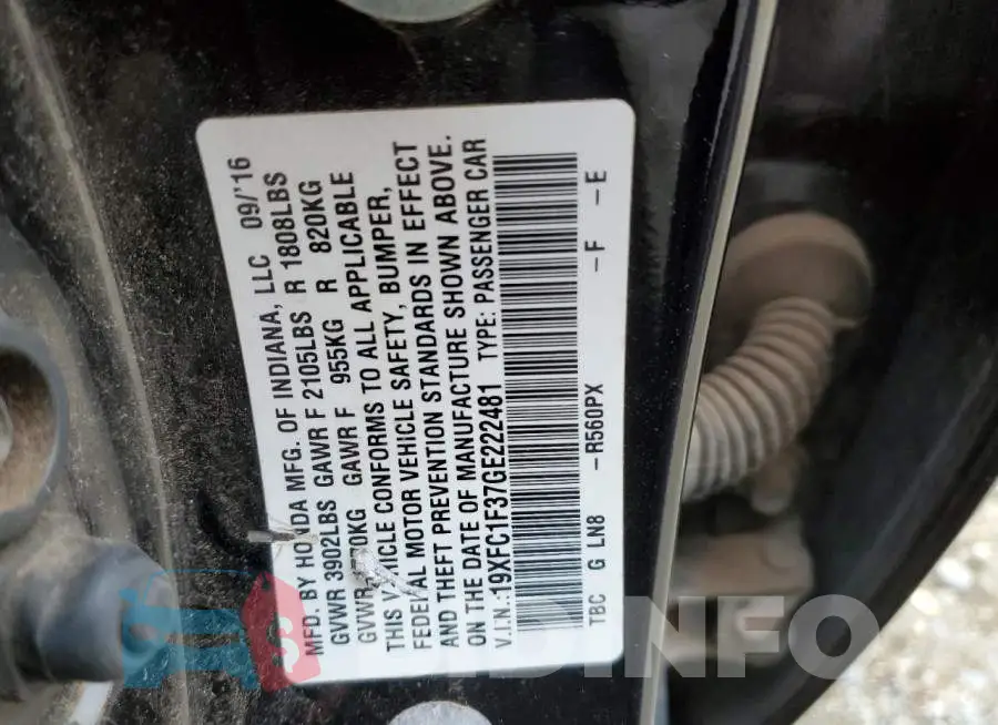 19XFC1F37GE222481 Photo# 12