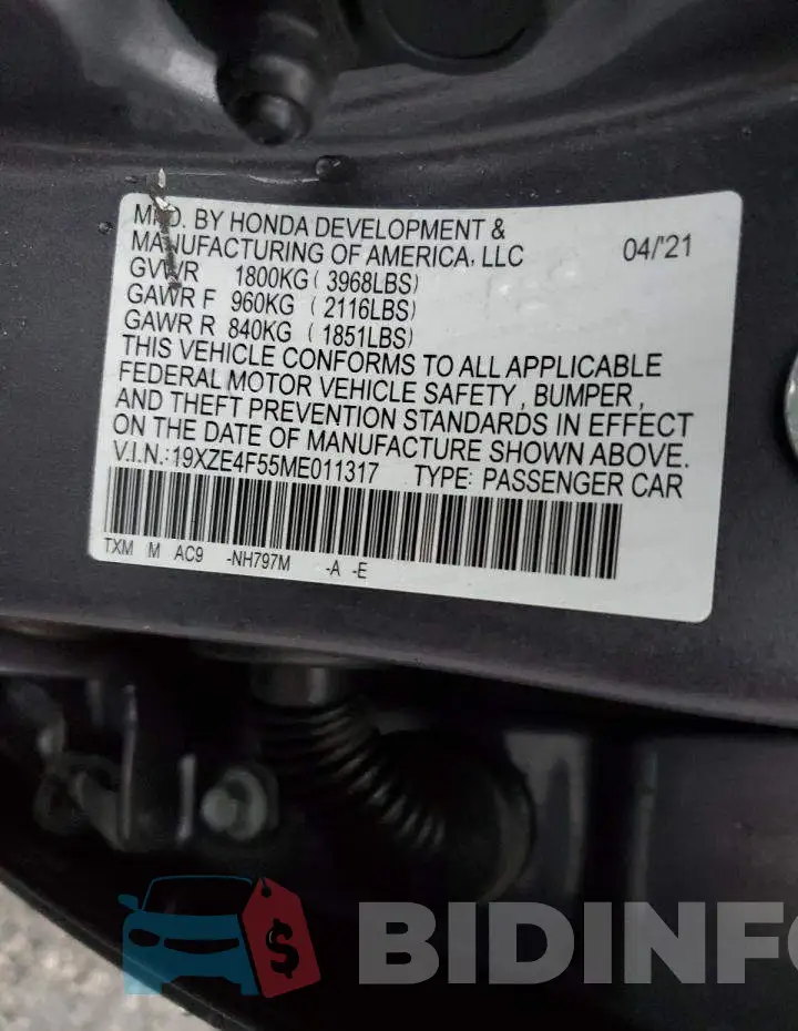 19XZE4F55ME011317 Photo# 12