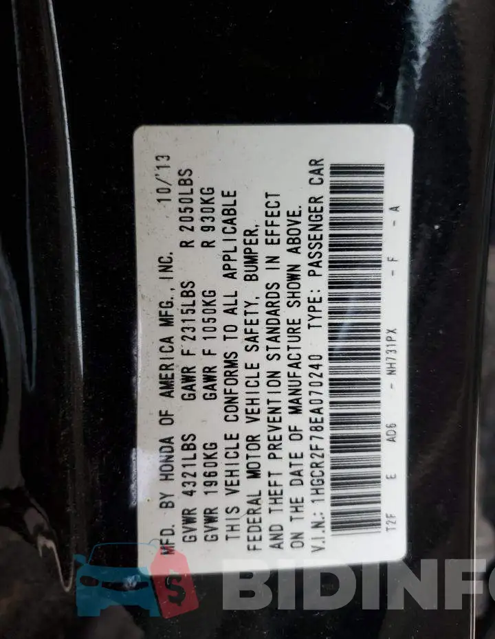 1HGCR2F78EA070240 Photo# 13